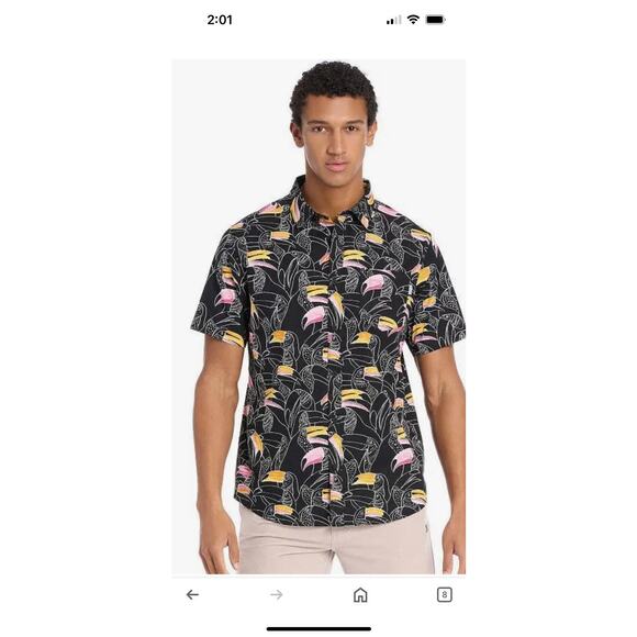 NWT Hawaiian Shirt Mens Tucan Button Down Pocket Stretch Short Sleeve HURLEY - Picture 1 of 5